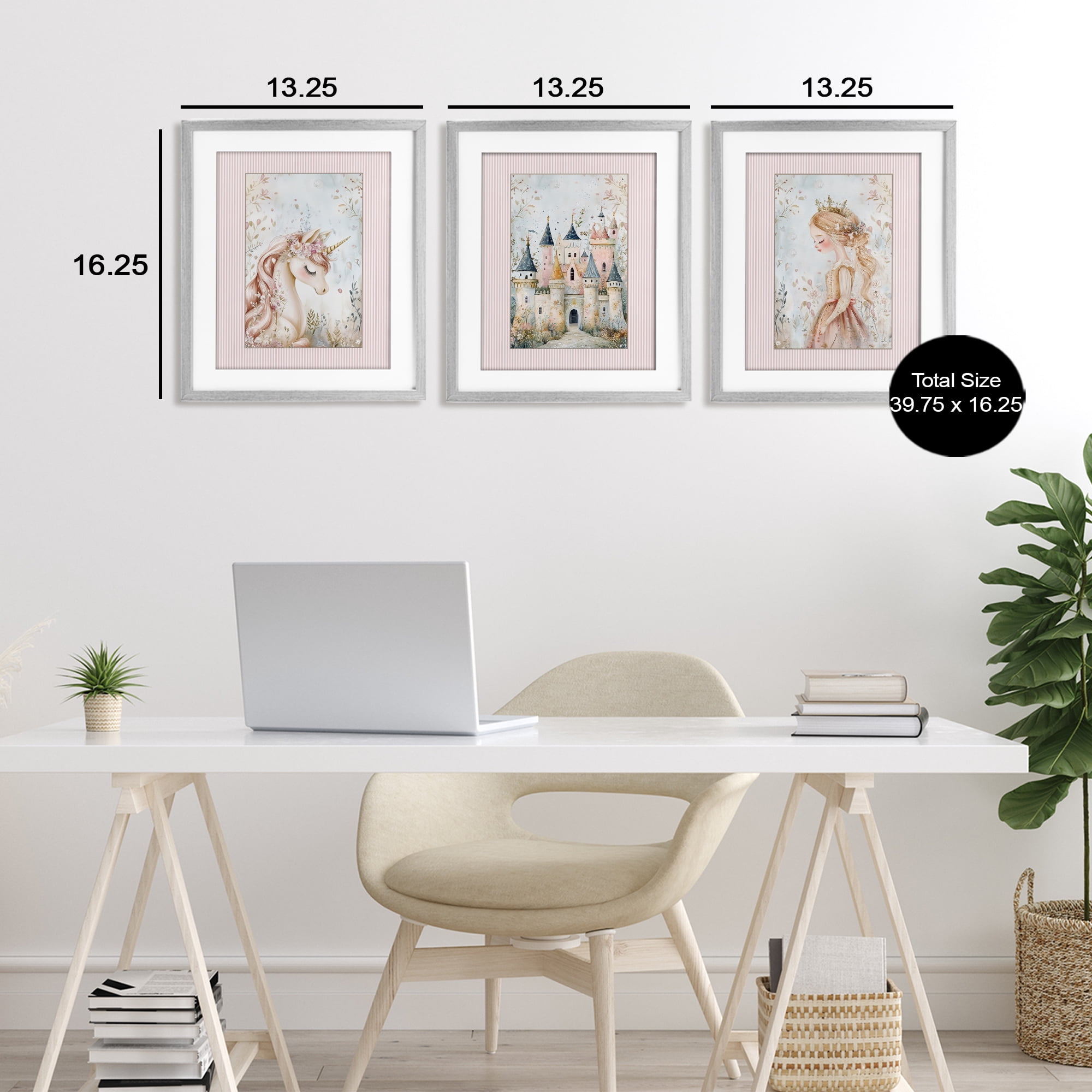Stupell Industries Fantasy Enchanted Dreams 3 Piece Gray Framed Print Under Glass Set, design by Christine Simpson Art