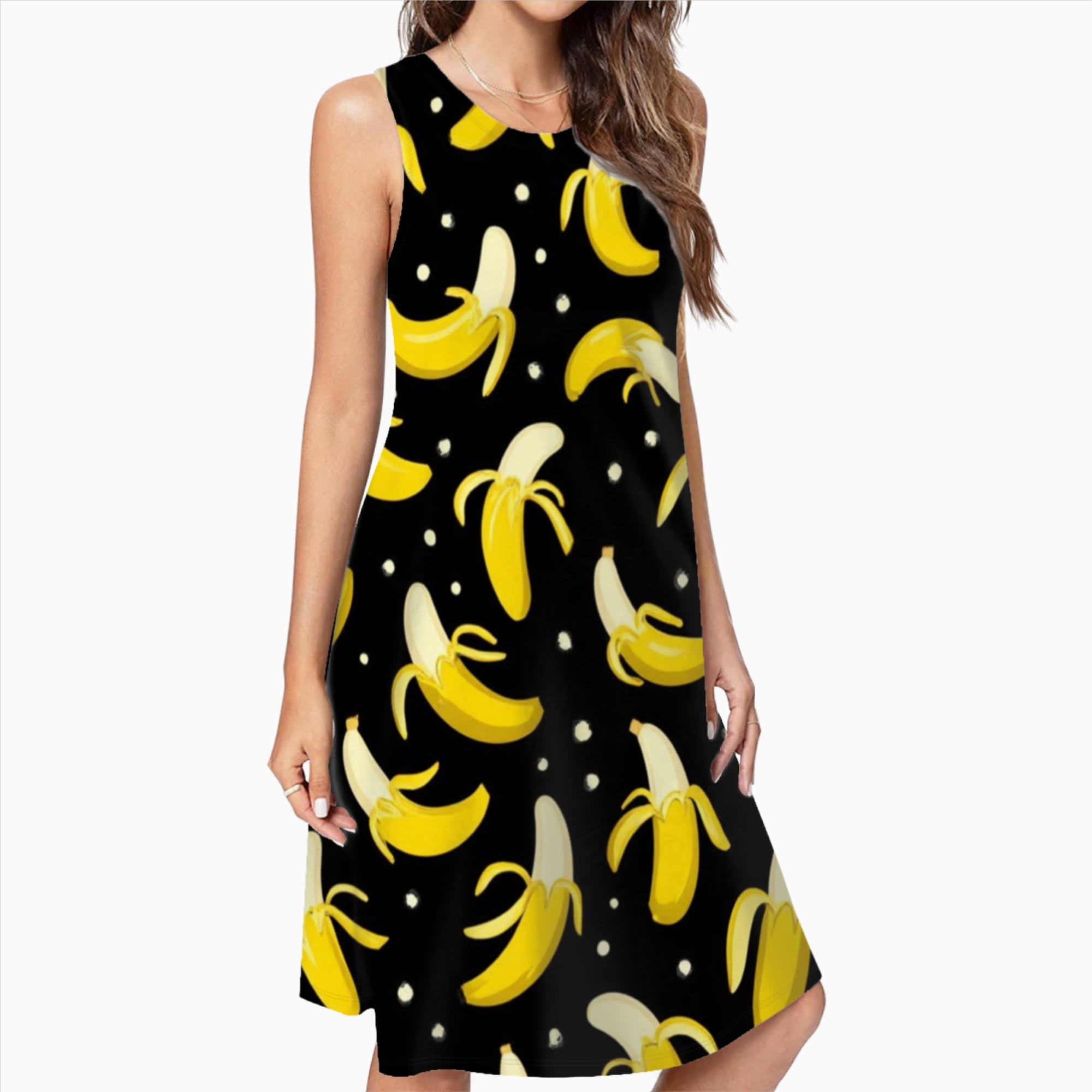 banana dress Women's Yellow Printed | Avara Adjustable shoulder straps Costume | Banana Peeled Dress