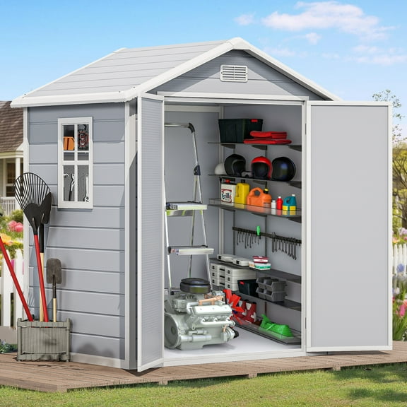 Uforic Resin Storage Shed with Reinforced Floor, 6.2x3.4 FT Outdoor Storage Shed with Lockable Door, Window and Vent