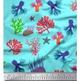 thumbnail image 1 of Soimoi Cotton Jersey Fabric Coral & Starfish Ocean Print Fabric by Yard 58 Inch Wide, 1 of 1