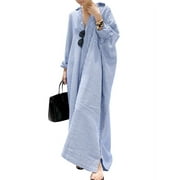 ZANZEA Cotton Full Sleeved Striped Printed Long Dress Women