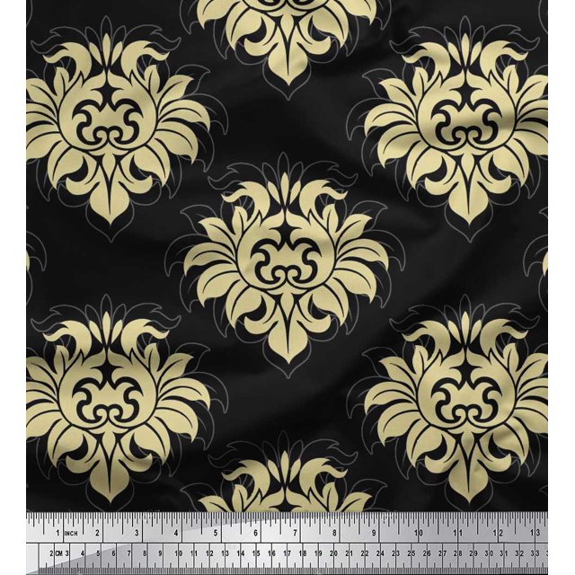 Soimoi Moss Georgette Fabric Seamless Baroque Damask Print Sewing Fabric Yard 42 Inch Wide