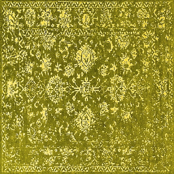 Ahgly Company Machine Washable Indoor Square Persian Yellow Bohemian Area Rugs, 6' Square