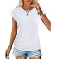 thumbnail image 6 of JZROCKER Fashion Women's Crewneck Caps Short Sleeve Tunics Tops Casual Basic Tees Plain Solid Color Side Shirring Ruched T-Shirt, 6 of 17