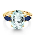 thumbnail image 3 of Gem Stone King 6.70 Ct Sky Blue Simulated Aquamarine Blue Sapphire 18K Yellow Gold Plated Silver 3-Stone Engagement Ring, 3 of 6