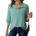 thumbnail image 4 of BiZtdJrK Women's Cotton Knitted Long Sleeve Lightweight Tunic Sweatshirt Tops Lapel Collar Solid Pullover Green XL, 4 of 7