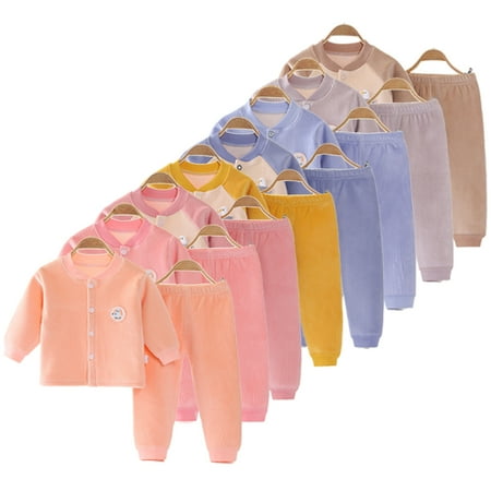 

AJZIOJIRO Baby Infant Cardigan Thermal Underwear Set 2PCS Newborn Winter Ultra Soft Long Johns Sets Baby High-Waisted Base Layer for Boys Girls