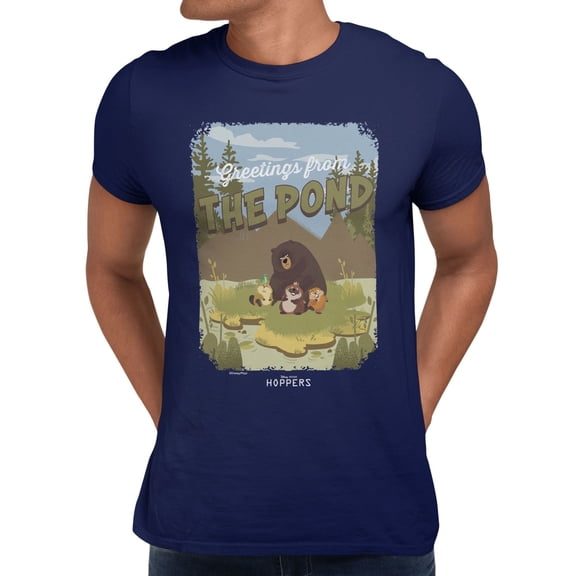 Disney Pixar Hoppers Greeting From The Pond Men's T Shirt (Navy, S-3XL)
