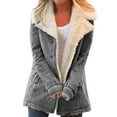 thumbnail image 1 of Winter Warm Fleece Lined Jackets For Women Plain Color Jacket With Pockets Button Coats Outerwear, 1 of 6