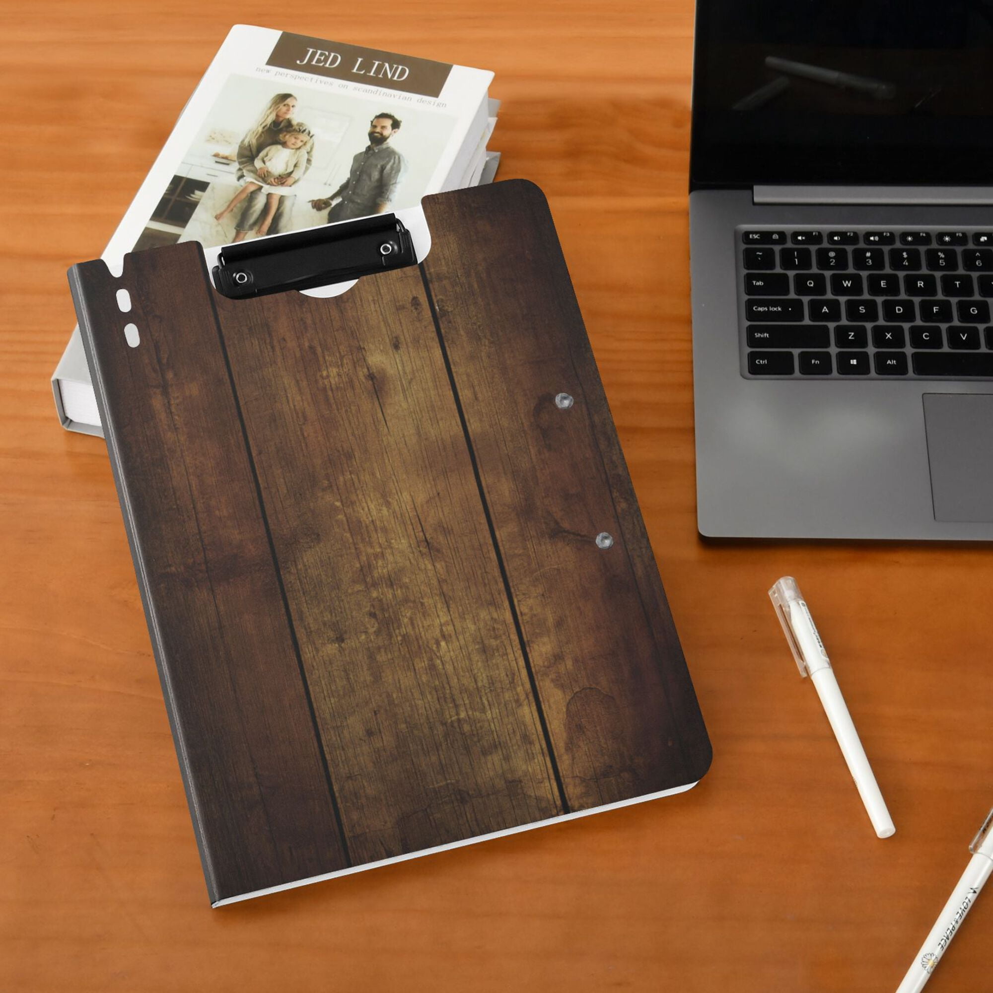 FORMRS A4 Clipboard Folder with Pen Holder Horizontal Foldable School Office Binder, Wood Grain