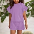 thumbnail image 3 of Mgmyaa Girls Summer 2-Piece Outfit Sets Comfortable Short Sleeve Round Neck T-Shirt and Elastic Waist Shorts Set for Kid, 3 of 8