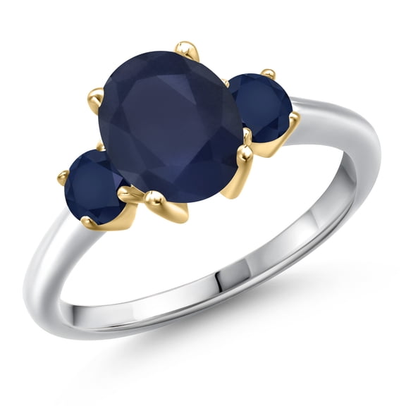 Gem Stone King 2.90 Cttw Blue Sapphire Engagement Ring for Women | 925 Silver and 10K Yellow Gold | Oval 9X7MM | Gemstone September Birthstone (Size 7)