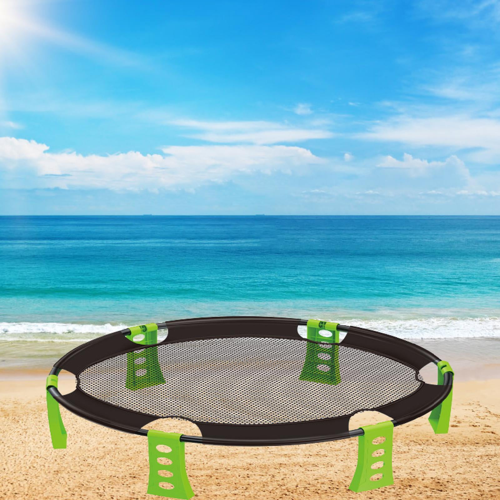 Dualoai Roundnet Game Set Outdoor Volleyball Net with 2 Balls Pump and Carry Bag Playing Green