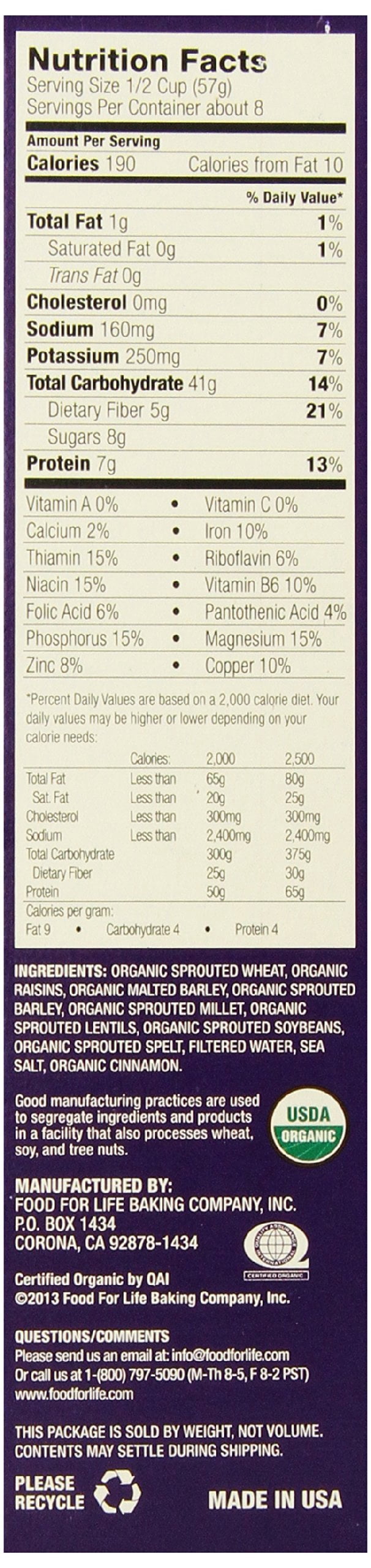 Food For Life Ezekiel 4:9 Organic Sprouted Grain Cereal, Cinnamon Raisin, 16-Ounce Boxes (Pack of 6)