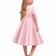 thumbnail image 5 of XUNKUSGA Summer Dress Classic Soild Color Buttoned Slim Fit Swing Dress 1950S Retro Dress Short Sleeve Shawl Collar Girls Dresses for Party Wedding,Pink,9-10 Years, 5 of 6