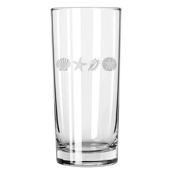 15 oz Tall Beverage Drinking Glass Highball Tumbler Gift Sea Shore Beach Shells