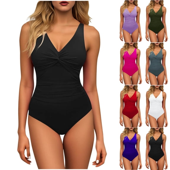 Women One Piece Swimsuit Push Up Bathing Suit Full Coverage Slimming V Neck Wrap Swimwear Summer Beach Swim Suit