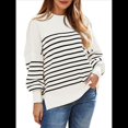 thumbnail image 3 of Suéteres de Murciélago Extragrandes para Mujer, Conjuntos de Otoño 2025, Suéteres de Cuello Redondo de Punto con Abertura Lateral, Tops de Moda. Rayas Blancas XL, 3 of 8
