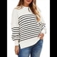 thumbnail image 3 of Suéteres de Murciélago Extragrandes para Mujer, Conjuntos de Otoño 2025, Suéteres de Cuello Redondo de Punto con Abertura Lateral, Tops de Moda. Rayas Blancas XL, 3 of 8