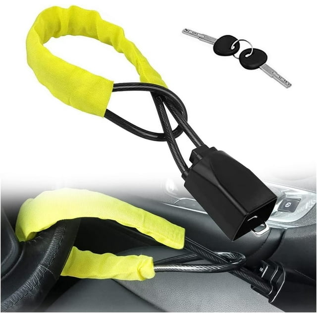 PIOE-Steering Wheel Lock, Seat Belt Locks, Car Anti-Theft Security Device, Theft Prevention for Auto Safety, Wire Cable Lock for Car Saetbelt, Universal for Most Vehicles Truck SUV Van (Yellow)