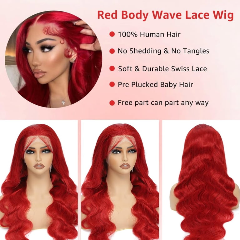 24 Inch Red Wig Human Hair 13x4 HD Lace Front Wigs Human  display picture 1