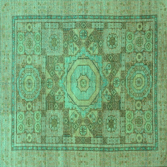 Ahgly Company Machine Washable Indoor Square Abstract Turquoise Blue Modern Area Rugs, 8' Square
