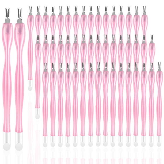 50Pcs Nail Cuticle Trimmer Rubber Nail Cleaner, Cuticle Knife with Plastic Handle, Double End Nail Dead Skin Fork Cuticle Pusher Bulk Nail Art Cuticle Remover Tools for Men and Women (Pink)