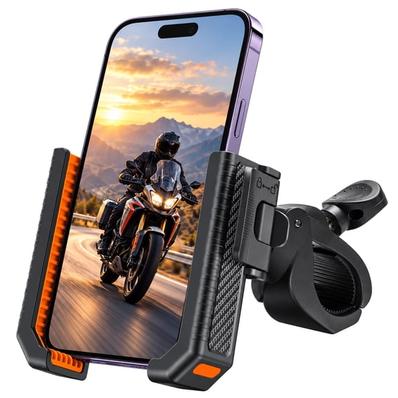Bike Phone Holder, Open Design Cell Phone Mount with Dual Locking System, 360° Rotating Handlebar Holder for Bicycle, E-Bike, Scooter & Motorcycle