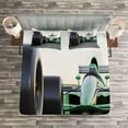 thumbnail image 3 of Ambesonne Cars Quilted Bedspread Set 3 Pcs, Indy Cars on Asphalt Road, Queen Size, Grey Black Green, 3 of 3