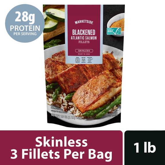 Marketside Blackened Atlantic Salmon, Frozen Fish, 1 lb Bag