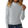 thumbnail image 5 of Women's Thermal Fleece Base Layer Top, Semi-Turtleneck Long Sleeve Shirt, Soft Warm Lining T-Shirt, Comfortable Slim Fit Layering Essential, Autumn Winter Inner Wear Light Ashy XXXXL, 5 of 7