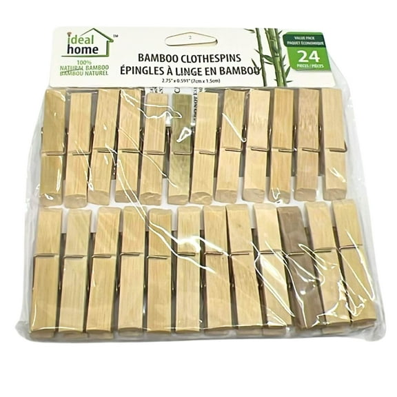 Eco-Friendly Strong Grip Bamboo Clothespins :24CT