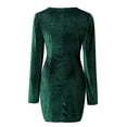 thumbnail image 5 of cfhntfmh Velvet Dress for Women Wrap V Neck Bodycon Dress Long Sleeve Wedding Guest Cocktail Party Slit Mini Dresses, 5 of 5
