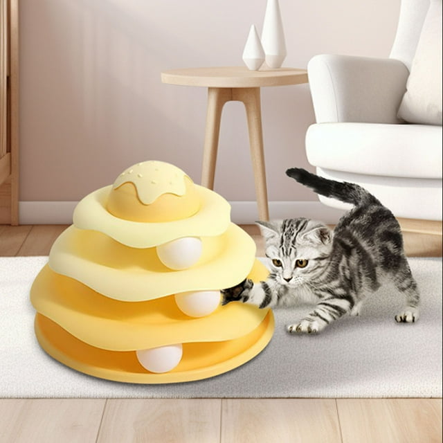 Jouet Interactif pour Chat Ba L L T Rack Jouet pour Chat en Façon de Gager pour Chats d'Intérieur Conception de Couche M U Lti Structure de Rame à Glace Détachable et Facile à Nettoyer Grand Chiot