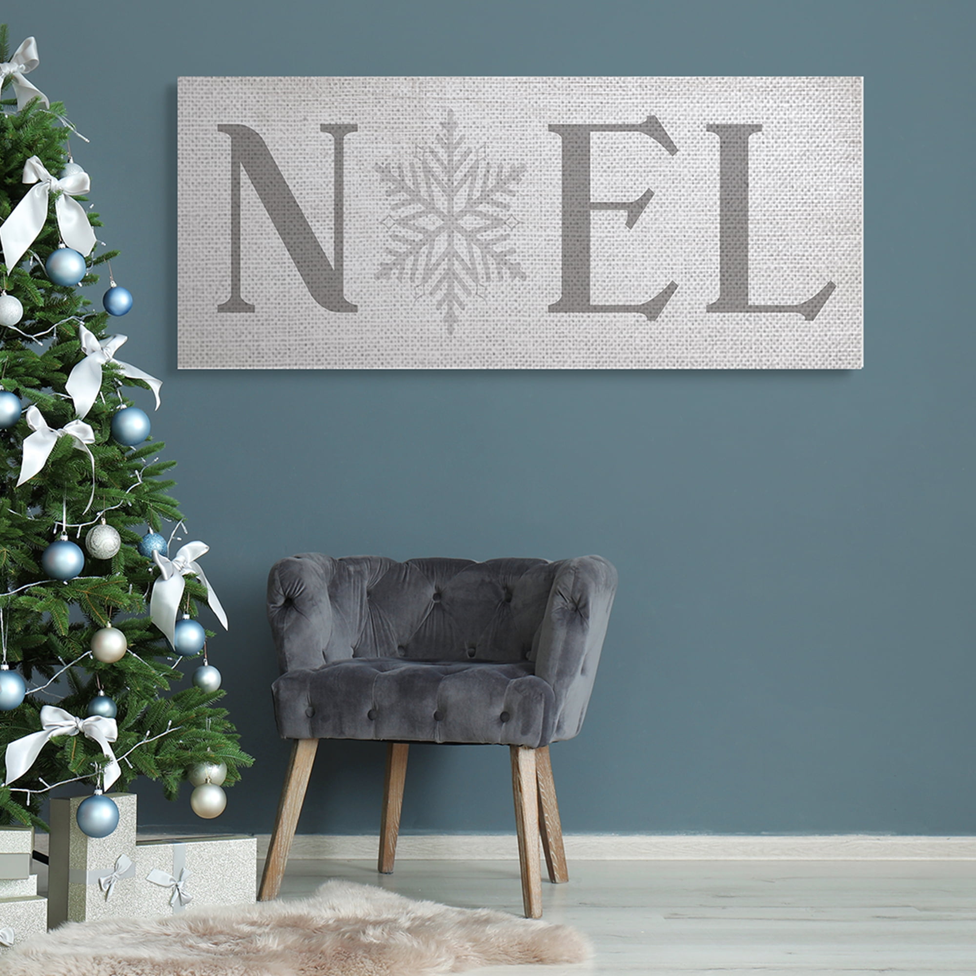 Beige and Gray Noel Snowflake Christmas Rectangular Canvas Wall Art Decor 48" x 20"