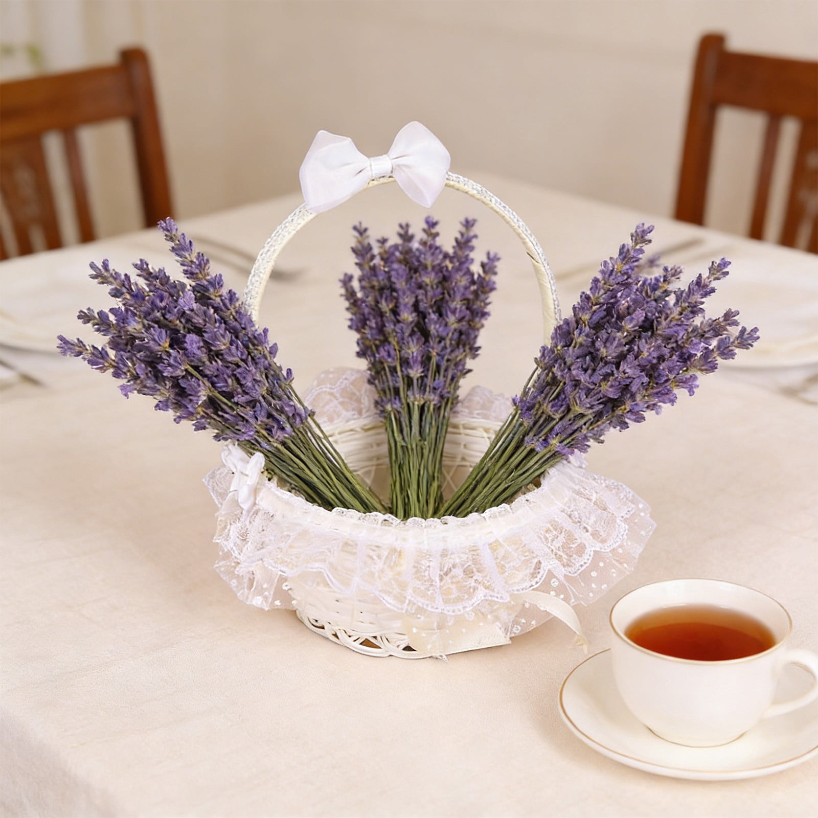 RuiJiao White Plastic Handheld Storage Basket with Floral Design, Lightweight Easter Decoration and Home Organization