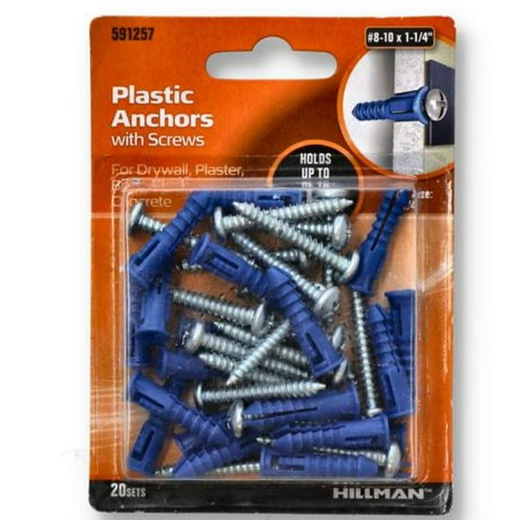 591257H - ANCHOR PLASTIC BLUE WITH SCREWS #8-10 1-1/4IN FOR DRYWALL (20 pcs/pkg)
