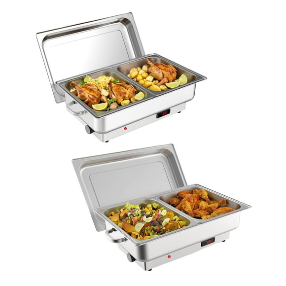 2 Pack Electric Chafing Dish Buffet Set, 9QT Food Servers and Warmers, Stainless Steel Commercial Catering Food Warmers with Temperature Control Display for Weddings, Parties and Festivals