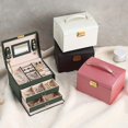 thumbnail image 2 of Joyero de terciopelo para mujer, organizador, caja de almacenamiento de joyería de cuero grande con espejo con cerradura, 3 cajones para reloj, collar, anillos, pendientes, regalo para niñas, 2 of 5