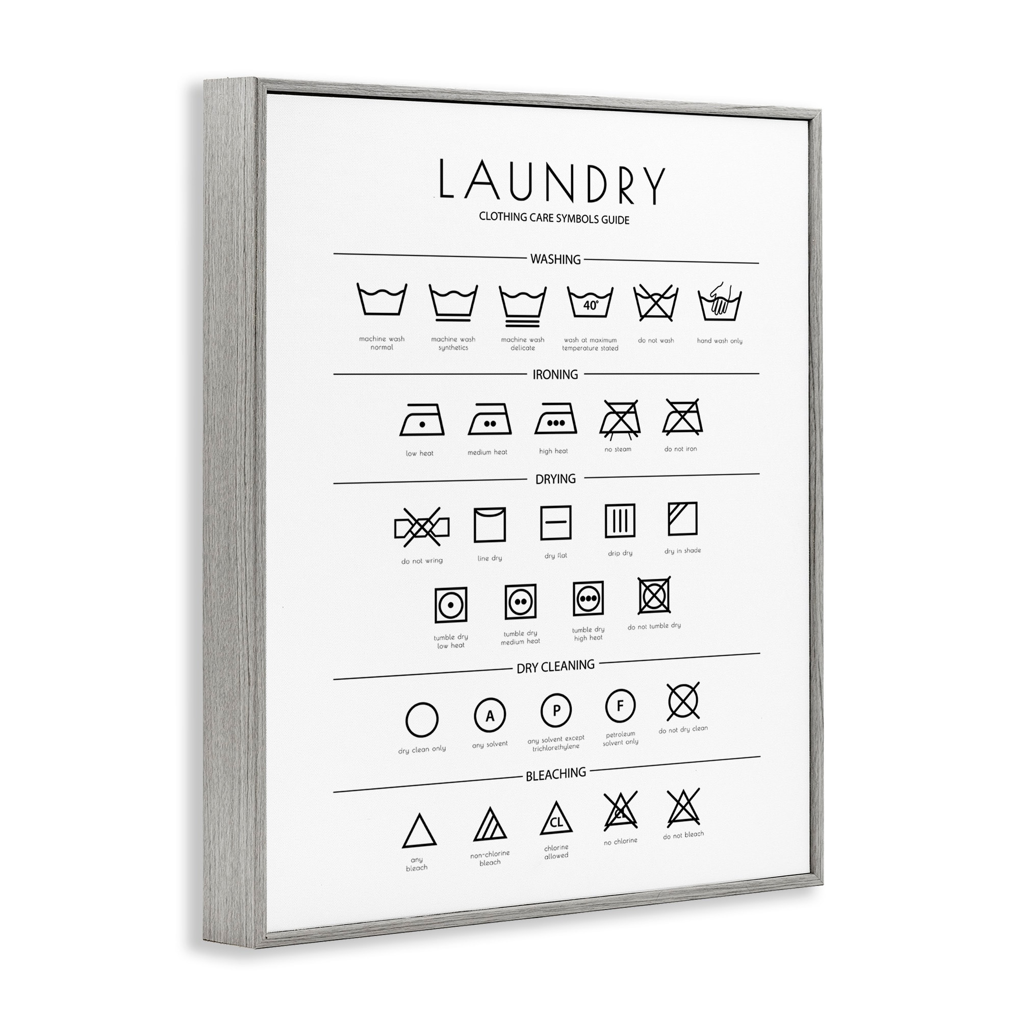 Minimal Laundry Cleaning Symbols Gray Framed Giclee Art, 16 x 20