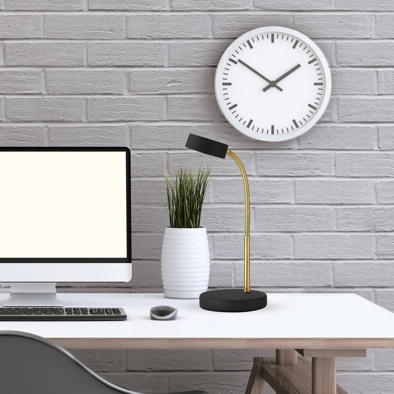 Desk Lamp, Gold Gooseneck, Matte Black Finish, 5W Energy Star Integrated LED, 250 Lumens 30061, 15.45", Black & Gold