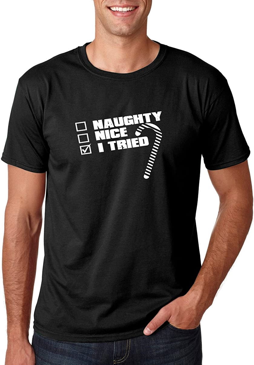 Crazy Bros Tees CBTWear Naughty, Nice, I Tried - Funny Inappropriate  Christmas Office Party - Ugly Xmas Men's T-Shirt 