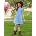 thumbnail image 4 of Oudiya Girls Dresses for Summer Flutter Sleeve Pleated Front A Line Boho Beach Tween Light Blue Casual Party Dresses, 6-14Y, 4 of 6