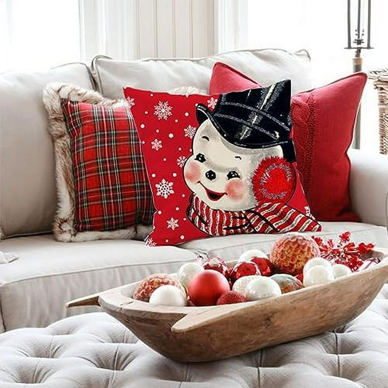 Vintage Christmas Pillow Covers 18x18 Set of 4 Santa Claus Snowman Farmhouse Christmas Decorations Christmas Pillows Decorative Throw Pillows Cases Winter Holiday Decor for Couch Sofa Walmart
