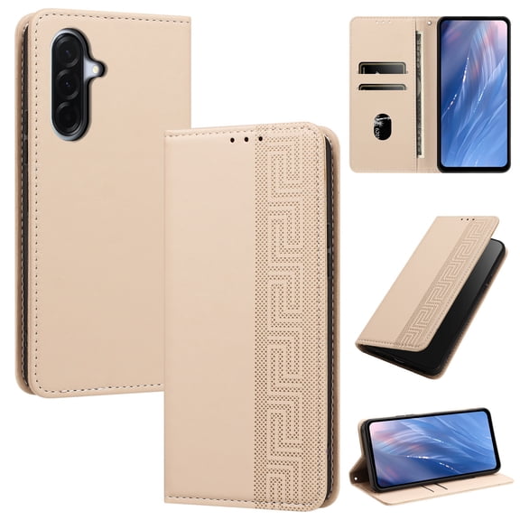 Magnetic PU Leather Wallet Case for Samsung Galaxy A36 5G, RFID Blocking Flip Phone Cover with Wrist Strap Card Slots Cash Pocket Kickstand Full Body Protection for Samsung Galaxy A36 5G, Beige
