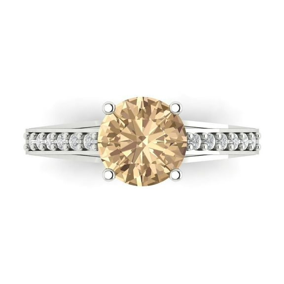 2.21ct Round Cut Yellow Moissanite 14k White Gold Engraving Statement Bridal Wedding Designer Ring Size 7.5