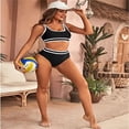 thumbnail image 4 of Women's High Waisted Bikini Sets Sporty Two Piece Swimsuits Color Block Cheeky High Cut Bathing Suits-Black, 4 of 5