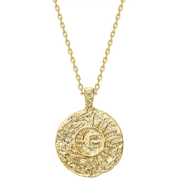 14K Gold Plated Engraved Coin Pendant Necklaces for Women,Byzantine Coin Pendants,Bohemian Necklace