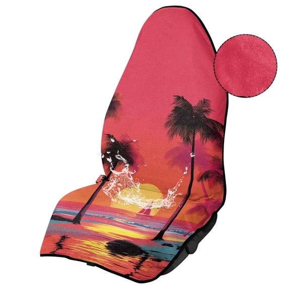 Uorisanigo Car Seat Towel Cover Universal Fit High Back Seat Covers for Cars Sunset Palm Trees Beach Waterproof Sweating Car Seat Cover for Post Gym Workout Easy to Install