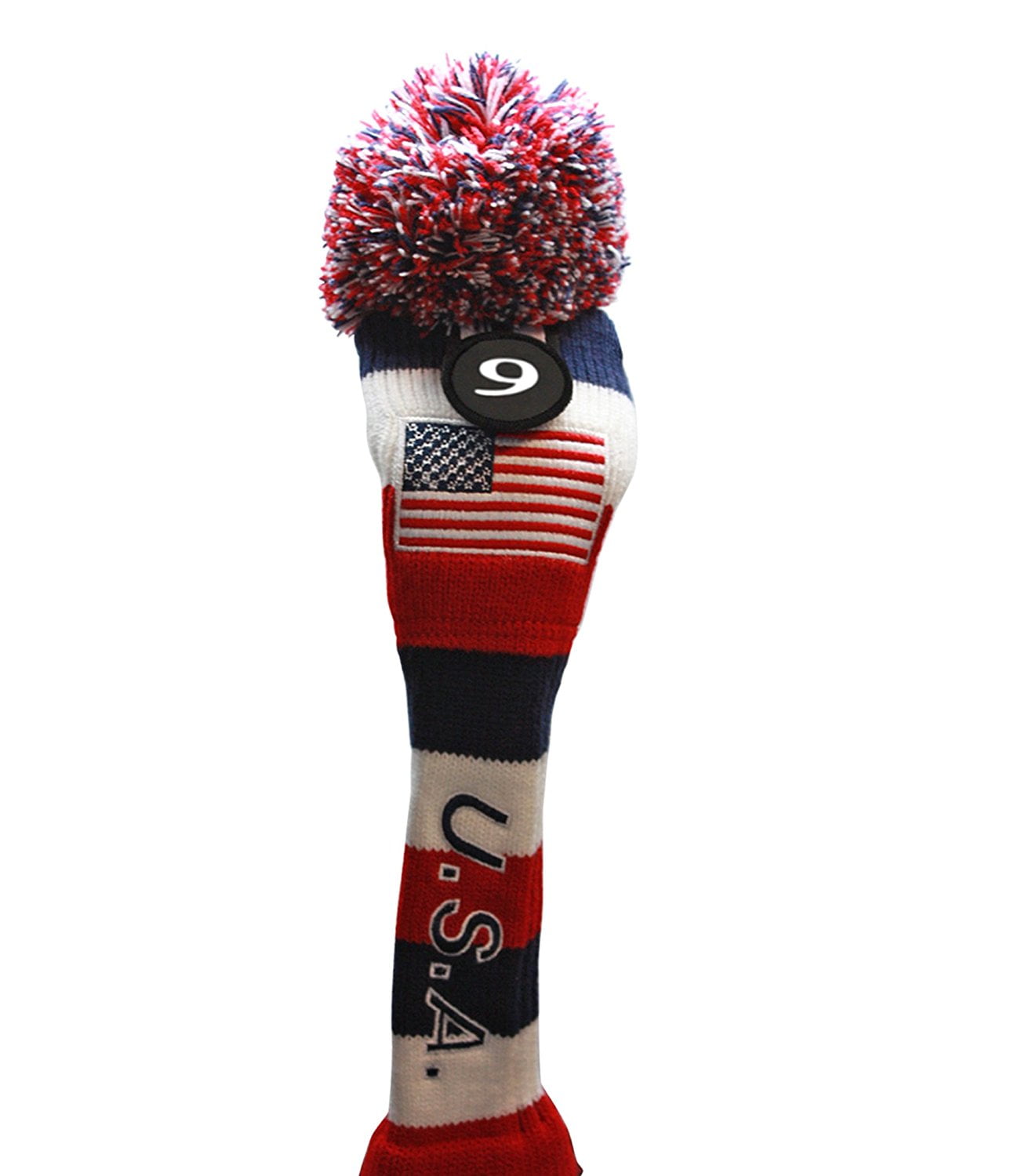 USA Majek Golf 4 5 6 7 8 9 Hybrid Set Headcovers Pom Pom Knit Limited Edition Vintage Classic Traditional Flag Stars Red White Blue Stripes Retro Head Cover 4-9 Set